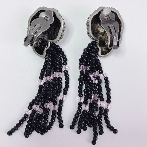 Signed Hutton Wilkinson HW Tassel Statement Clip Earrings Snail Shell Dangle VTG - Picture 7 of 14